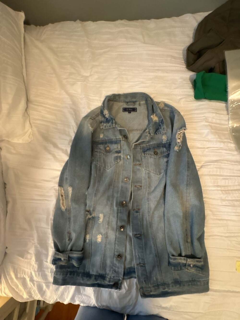 Ci Sono Collection Distressed Medium Wash Denim Jacket Size Large